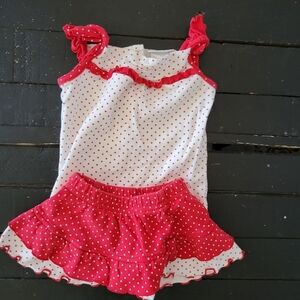 Babyworks Baby Girl 3/6 Months White & Red Polka Dot Outfit Tank Top Skirt